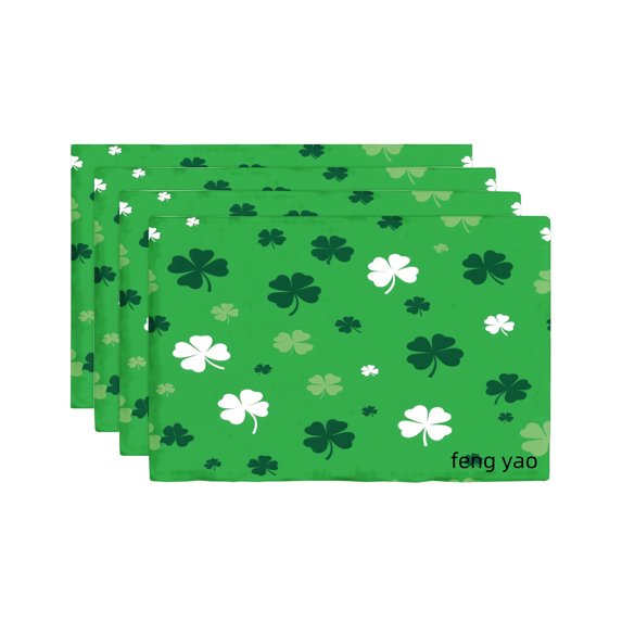 Amarainy Green Clover Pattern Placemats Set Of 4 For Home Kitchen Table Decor 12x18 inch