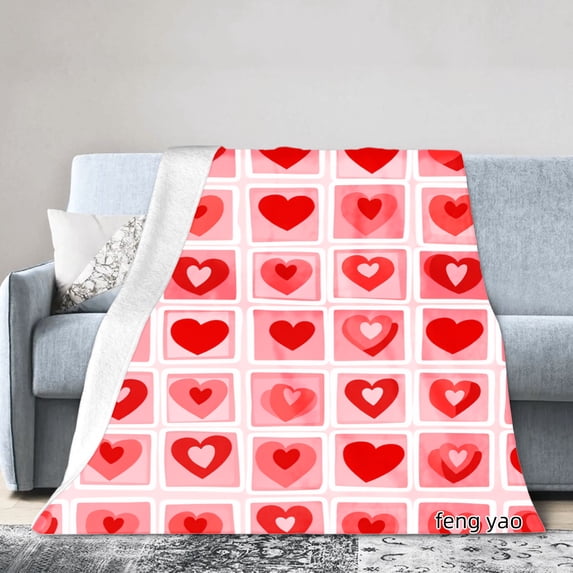 Amarainy Heart Pattern Flannel Throw Blanket For Winter Gift Home Sofa Bed Decoration 50x60 inch
