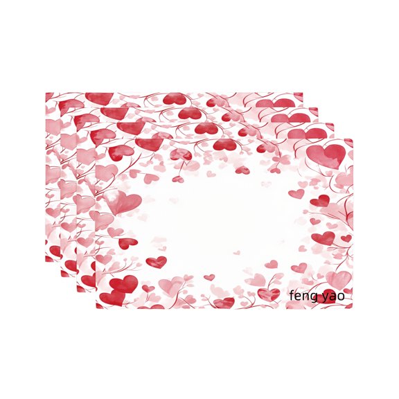 Amarainy Heart Pattern Red And Pink Valentine Theme Linen Table Mats Set Of 4 For Home Kitchen Table Decor 12x18 inch