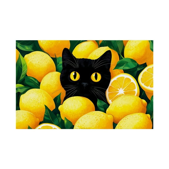 Amarainy Lemon Cat Artwork Linen Table Mats Set of 4 for Dining Table Decor, 12x18 inch