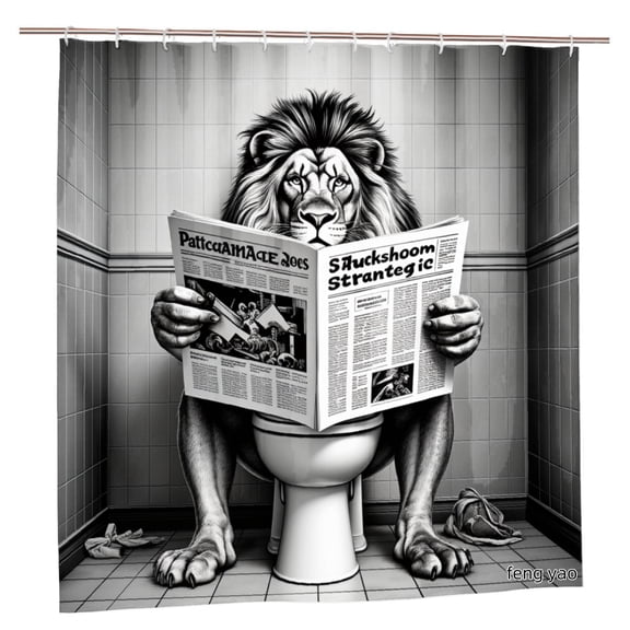 Amarainy Lion Reading Newspaper On Toilet Shower Curtain For Home Bathroom Bath Tub Decoration 72x72 inch