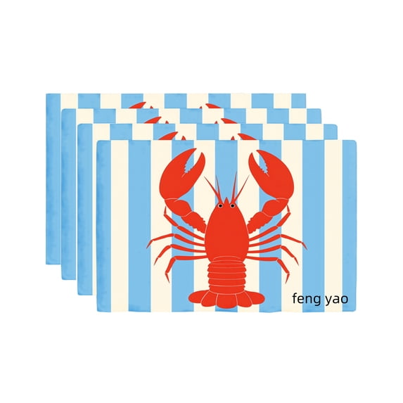 Amarainy Lobster Blue Striped Table Mats Set Of 4 For Home Kitchen Table Decor 12x18 inch