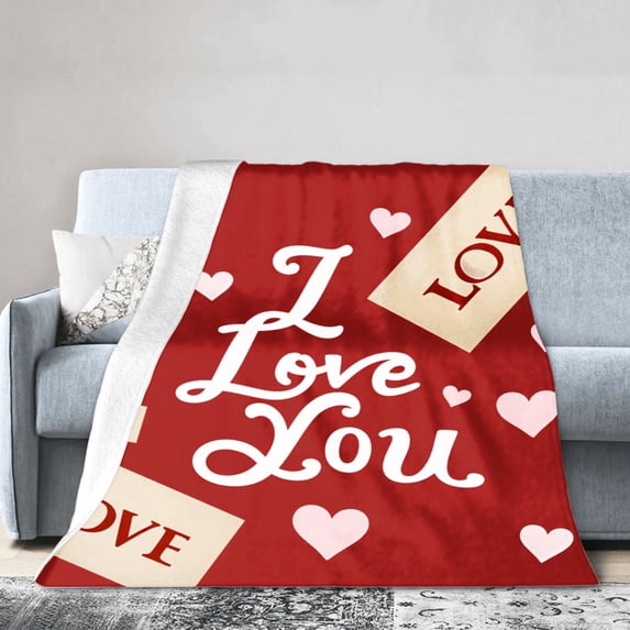 Amarainy Love You Red Heart Pattern Fleece Throw Blanket For Winter Gift Home Sofa Bed Decoration 50x60 inch