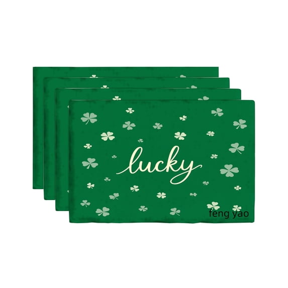 Amarainy Lucky Clover Green Placemats Set Of 4 For Home Kitchen Table Decor 12x18 inch Linen Table Mats Set Of 4 For Home Kitchen Table Decor 12x18 inch