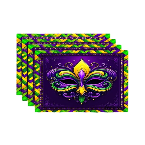 Amarainy Mardi Gras Fleur De Lis Design Placemats Set Of 4 For Home Kitchen Table Decor 12x18 inch
