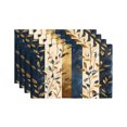 thumbnail image 1 of Amarainy Navy Blue And Gold Leaf Pattern Linen Table Mats Set Of 4 For Home Kitchen Table Decor 12x18 inch, 1 of 5