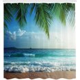 thumbnail image 1 of Amarainy Ocean Shower Curtain, Palms Tropical Island Summer Beach Foamy Sea Water Maldives Idyllic Photography, Cloth Fabric Bathroom Decor Set with Hooks, 72x72 inch, 1 of 5