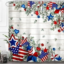 Amarainy Patriotic 4th of July Polyester Shower Curtain Independence Day America Memorial Day Stars Shower Curtain Neutral Country Rustic Bathroom Bath Decor 72 W x72 H Inch