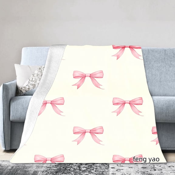 Amarainy Pink Bow Pattern Flannel Blanket For Winter Gift Home Sofa Bed Decoration 40x50 inch