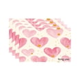 thumbnail image 1 of Amarainy Pink Hearts Pattern Linen Table Mats Set of 4 for Home Kitchen Table Decor 12x18 inch, 1 of 5