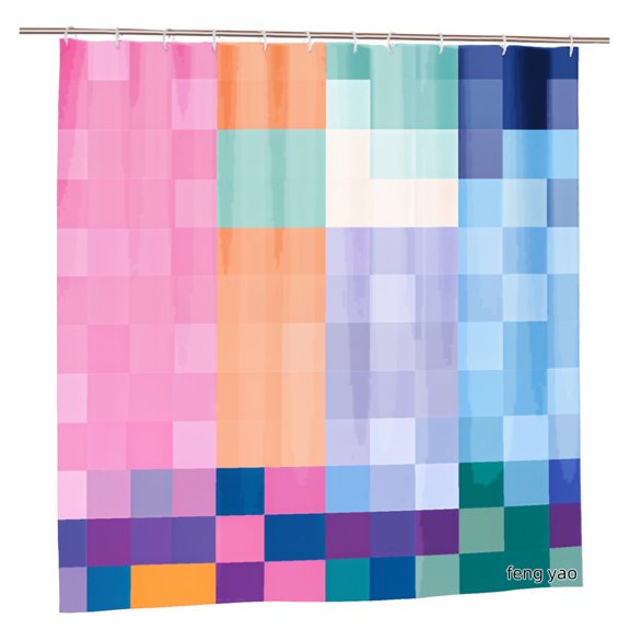 Amarainy Polyester Shower Curtain Colorful Pixel Art Design For Home Bathroom Bath Tub Decoration 72x72 inch