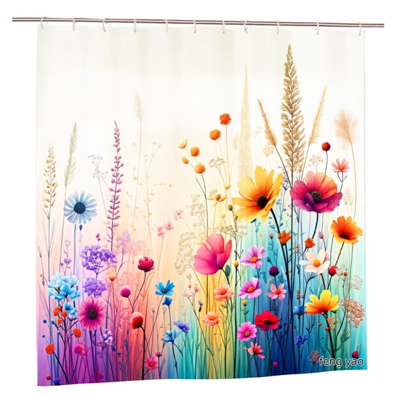 Amarainy Polyester Shower Curtain Floral Field Design For Home Bathroom Bath Tub Decoration 72x72 inch