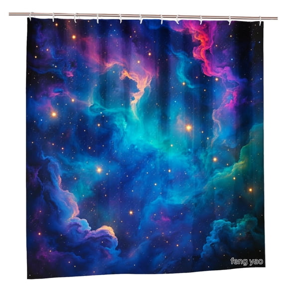 Amarainy Polyester Shower Curtain Galaxy Space Nebula Stars Cosmic Universe Design For Home Bathroom Bath Tub Decoration 72x72 inch