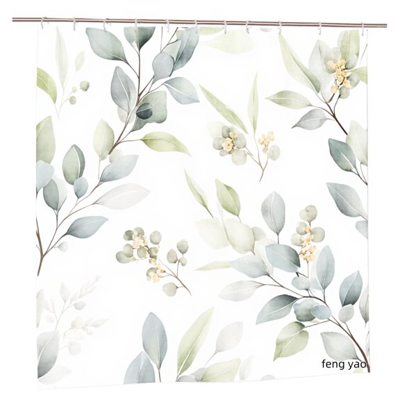 Amarainy Polyester Shower Curtain With Leaf And Flower Pattern For Home Bathroom Bath Tub Decoration 72x72 inch