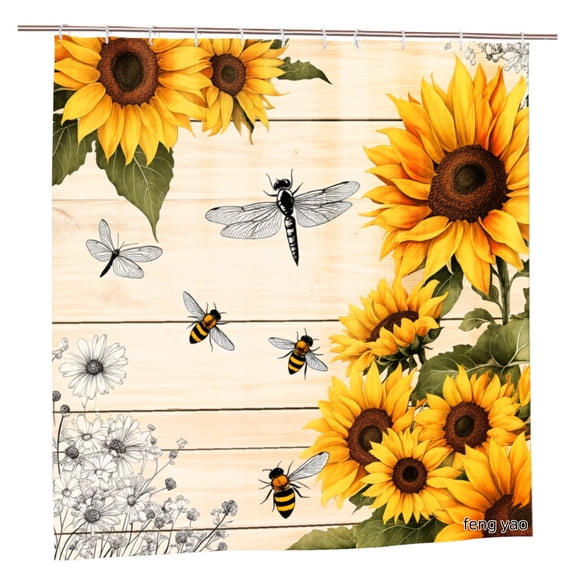 Amarainy Sunflower Dragonfly And Bee Polyester Shower Curtain For Home Bathroom Bath Tub Decoration 72x72 inch