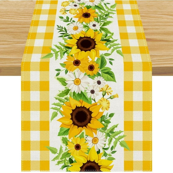 Amarainy Sunflower Linen Table Runner 13x72 inch for Farmhouse Spring Summer Autumn Fall Home Kitchen Dinging Room Table Decoration
