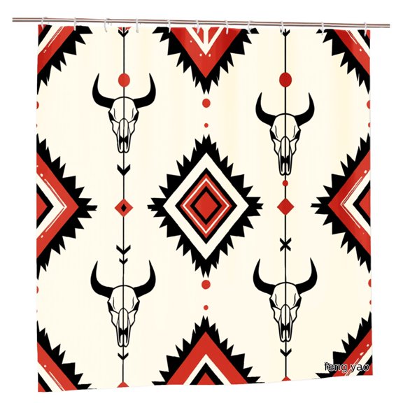 Amarainy Tribal Bull Skull Pattern Polyester Shower Curtain For Home Bathroom Bath Tub Decoration 72x72 inch