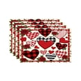 thumbnail image 1 of Amarainy Valentine Hearts Plaid Roses Table Mats Set of 4 for Home Kitchen Table Decor 12x18 inch, 1 of 5