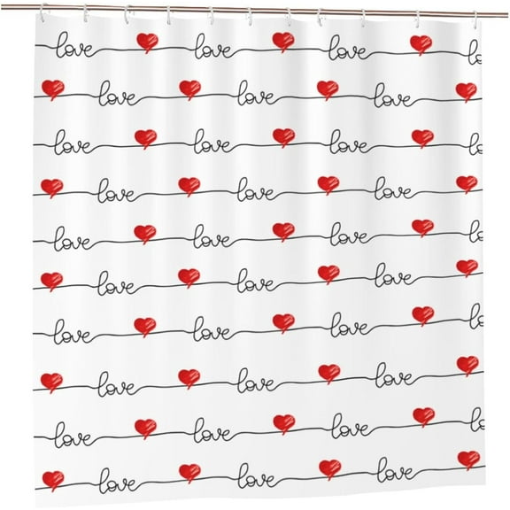 Amarainy Valentine's Day Red Love Heart, Waterproof Shower Curtain Set for Bathroom, Washable Bath Curtain with Hooks for Home & Wedding Decorations, 72x 72 in