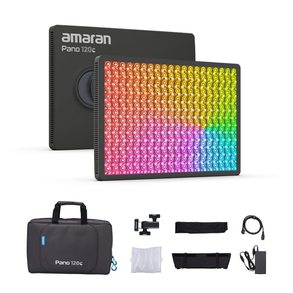 Amaran Pano 120c Kit 120W RGBWW LED Panel Video Light APP Control,CCT 2,300K-10,000K Photography Studio Lighting w/Softbox/12 Scenes/Support USB-C PD/for Outdoor Filming Recording Streaming Black