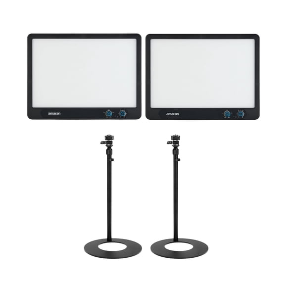 Amaran Verge Edge-Lit LED Panel Light Flicker-Free Stream Deck Control (Charcoal, US) Bundle with Base Stand (4 Items)