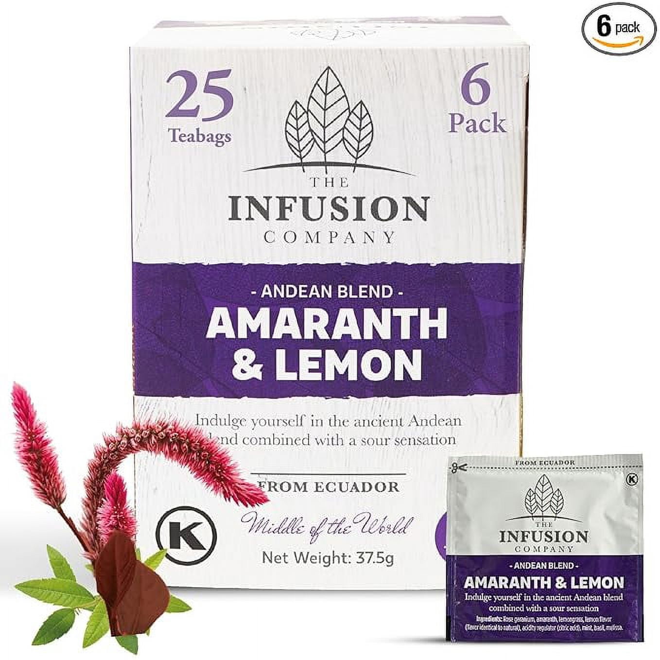 Amaranth & Lemon Herbal Tea Bags - 25 Caffeine Free Tea Bags - Relief ...