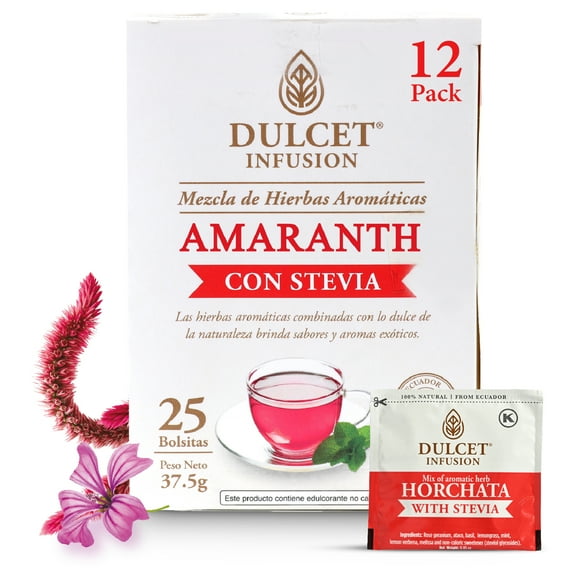 Amaranth Tea & Horchata Tea Herbal Tea Bags - 25 Horchata Tea Caffeine Free Tea Bags Stevia Amaranth Leaves & Amaranth Grains - Amaranto Natural - Amaranto Tea Horchata Tea Ecuador by DULCET INFUSION