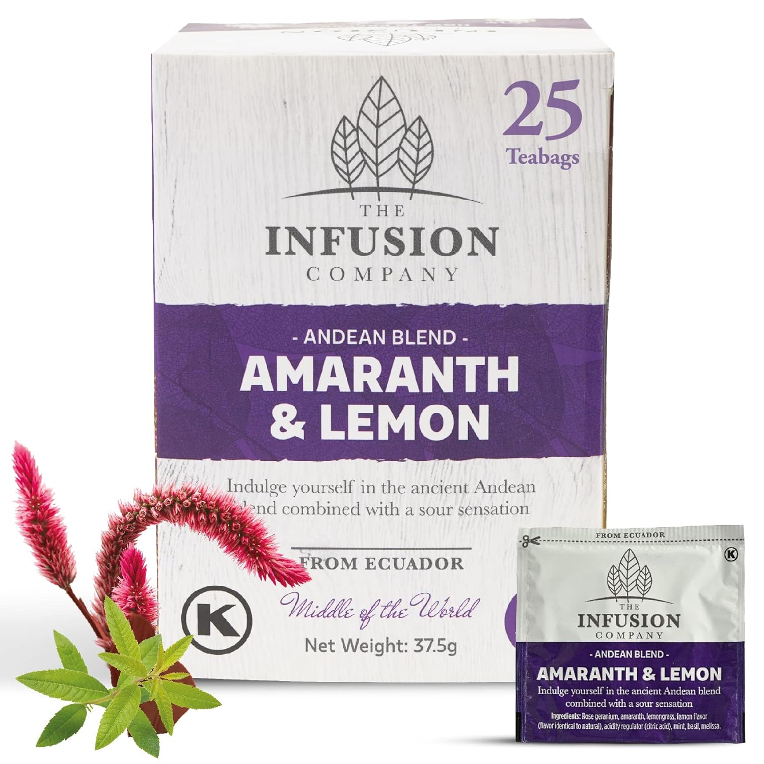 Amaranth Tea & Lemon Tea Bags 25 Caffeine Tea Bags with Amaranth