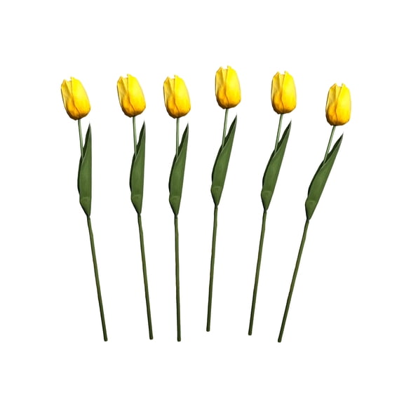Amaranton 21" Real Touch Large Head Tulip - Yellow 6pcs Artificial Flowers Bouquet for Gift Home Decor Indoor Outdoor Faux Tulip Flower Fake Floral Arrangements