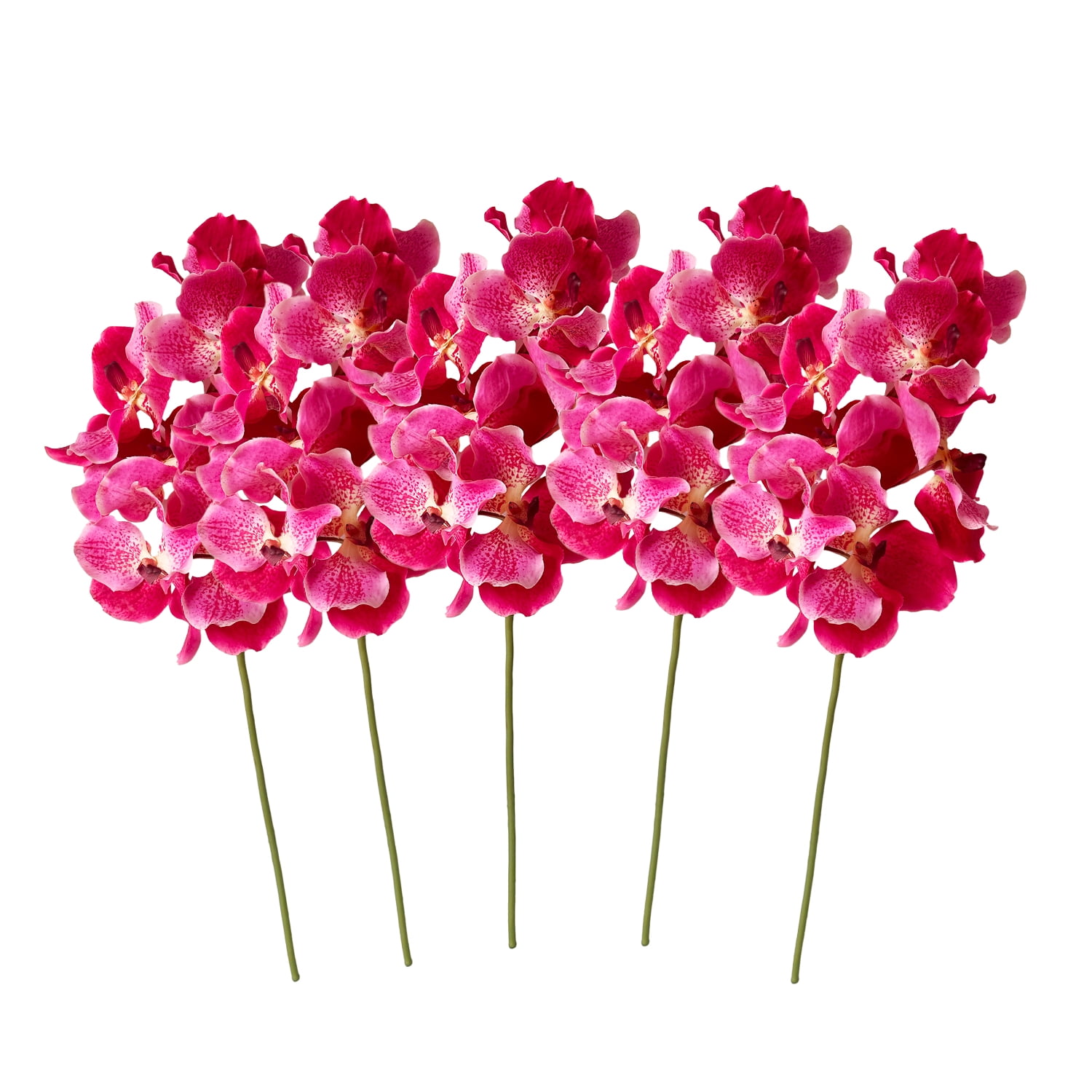 Amaranton 24" Real Touch Vanda Orchid - Fuchsia 5Pcs Artificial Flowers Bouquet for Gift Home Decor Indoor Outdoor Faux Orchid Flower Fake Floral Arrangements