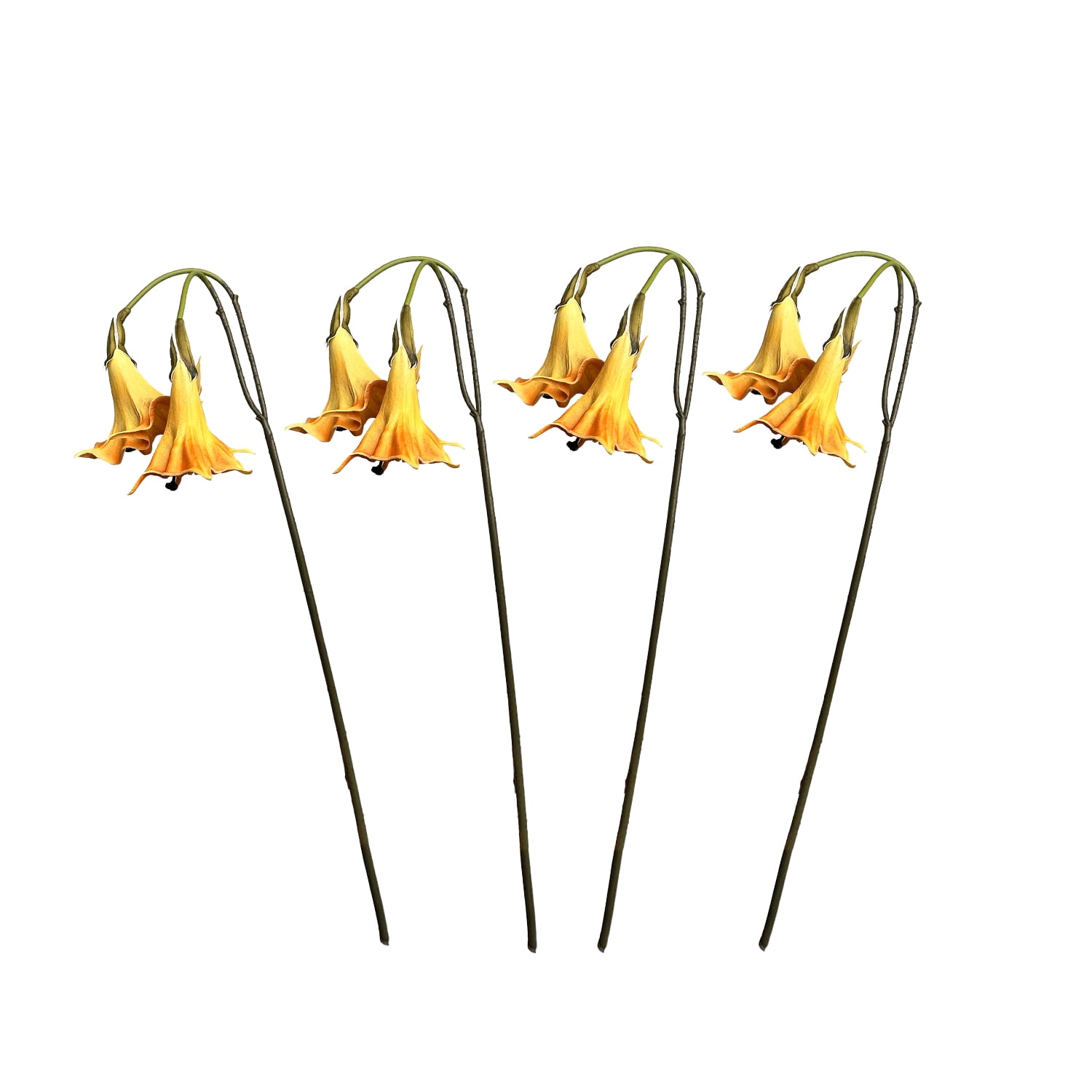 Amaranton 24" Realistic 2 - Bloom Angel's Trumpet - Orange 4pcs Artificial Flowers Bouquet for Gift Home Decor Indoor Outdoor Faux Bloom Angel's Trumpet Flower Fake Floral Arrangements