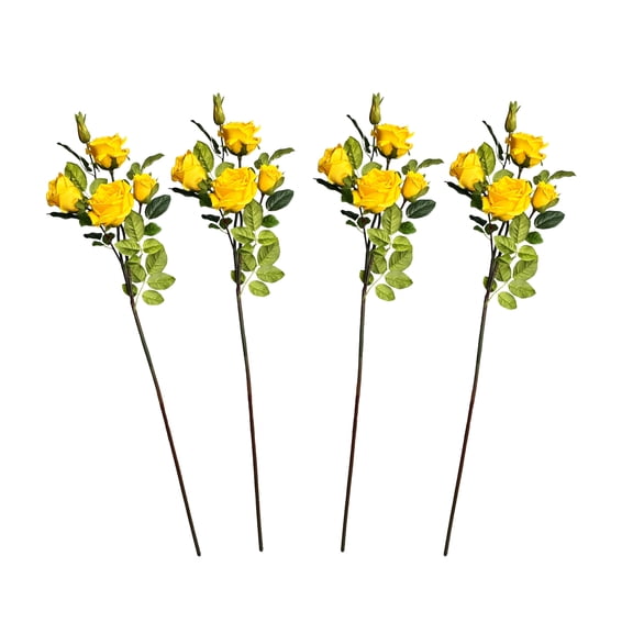 Amaranton 35" Real touch 5 - Bloom Racer Rose - Bright Yellow 4pcs Artificial Flowers Bouquet for Gift Home Decor Indoor Outdoor Faux Bloom Racer Rose Flower Fake Floral Arrangements