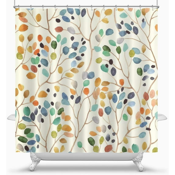 Floral Shower Curtain for Bathroom, Colorful Leaves Curtain Bathroom Decoration, Shower Curtain Set with Curtain Hooks