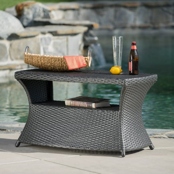 Amarelle Outdoor Wicker Side Table, Grey