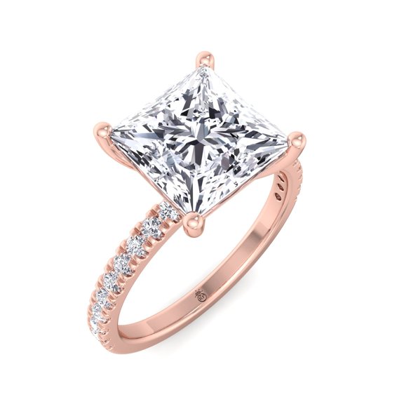 Amarillo - Moissanite Princess Cut Lab Diamond Engagement Ring With PavÃ© Sidestones