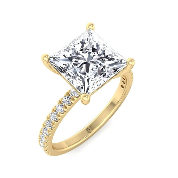 Amarillo - Moissanite Princess Cut Lab Diamond Engagement Ring With Pavé Sidestones