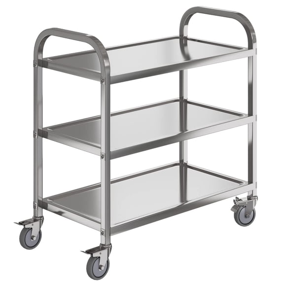 Amarite Heavy Duty Stainless Steel Utility cartIndustrial Serving cart with Wheels, 3 shelf 360Rotation Storage Trolley with Locking Wheels 500 lbs Capacity1MM Thick 33.5*17.4*35.4' L*W*H.