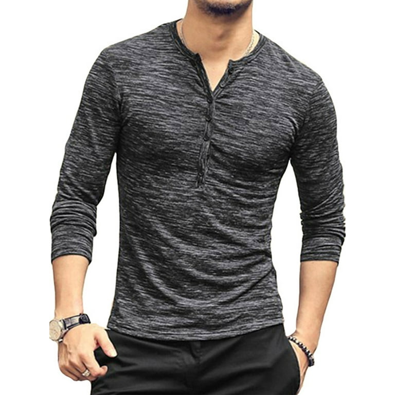 Amart Men Top Round Neck Button Blouse Long Sleeve Casual Slim T Shirt Walmart