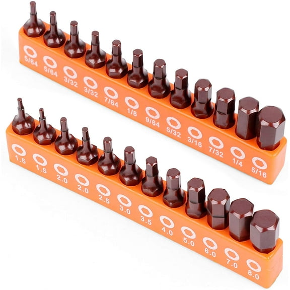 Amartisan 24-Piece Hex Head Allen Wrench Drill Bit Set, Metric and SAE S2 Steel Hex Bits Set, 1" Long