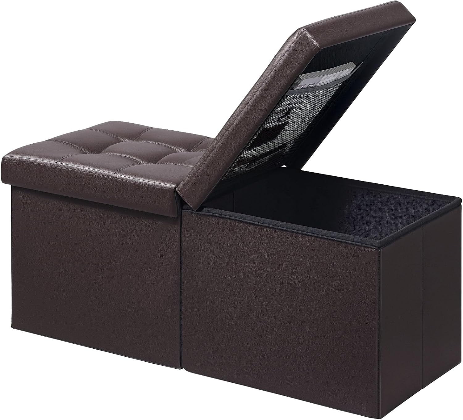 Footrest Ottoman Bench with Storage,34Inch Brown Leather Footstool ...
