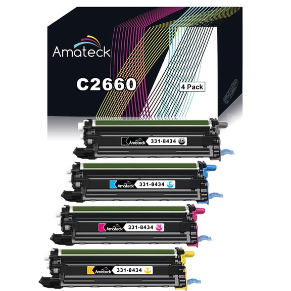Amateck Compatible Drum Unit Replacement for Dell 593-BBPF 593-BBPG 593-BBPH 593-BBPI 4 Pack for C2660dn, C2665dnf, C3760dn, C3760n, C3765dnf