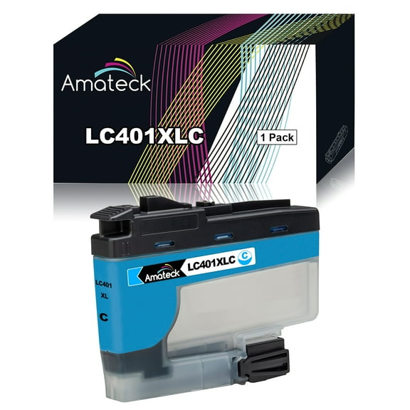 Amateck Compatible High Yield Ink Cartridge Replacement for Brother LC401XLC Cyan 1 Pack for MFC-J1010DW, MFC-J1012DW, MFC-J1170DW, MFC-J1800DW