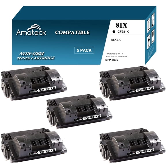 Amateck Compatible High Yield Toner Cartridge Replacement for CF281X 81X Black 5 Pack for M630dn, M630f, M630h, M630z, M605dn, M605n, M605x, M606dn, M606x