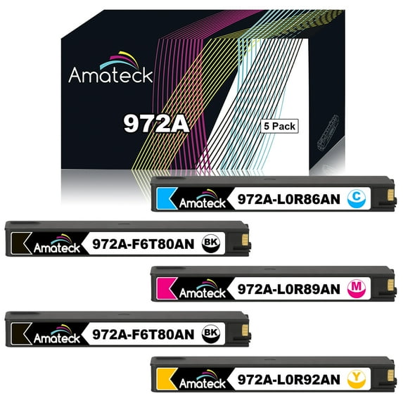 Amateck Compatible Ink Cartridge Replacement for 972A F6T80AN L0R86AN L0R89AN L0R92AN 5 Pack for 352dw, 377dw, 452dn, 452dw, 477dn, 477dw, 552dw, 577dw, 577dw MFP, 577z