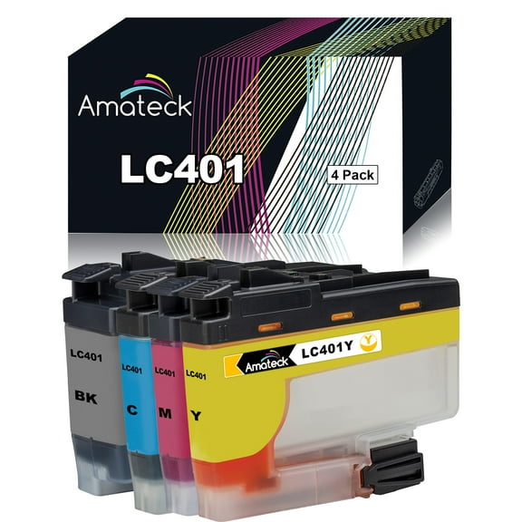 Amateck Compatible Ink Cartridge Replacement for Brother LC401BK LC401C LC401M LC401Y 4 Pack for MFC-J1010DW, MFC-J1012DW, MFC-J1170DW, MFC-J1800DW