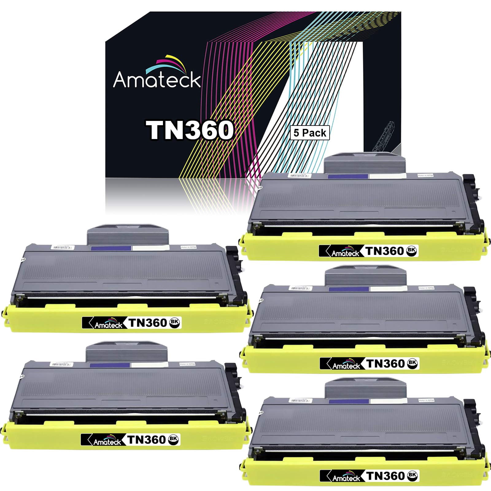 Amateck Compatible Toner Cartridge Replacement for Brother TN360 5 Pack ...