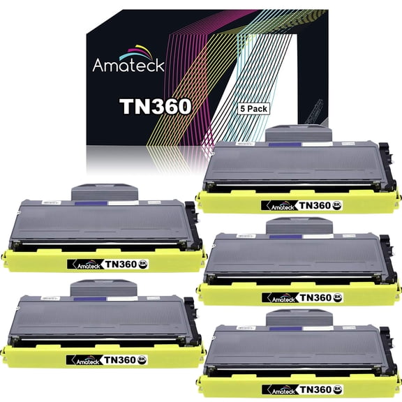 Amateck Compatible Toner Cartridge Replacement for Brother TN360 5 Pack for MFC-7320, 7340, 7345DN, 7345N, 7440N, 7840W, HL-2140, 2150N, 2170W, DCP-7030, 7040, 7045N