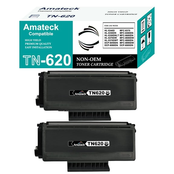 Amateck Compatible Toner Cartridge Replacement for Brother TN620 Black 2 Pack for MFC-8370, MFC-8480DN, MFC-8680DN, MFC-8880DN, HL-5340D, HL-5350DN, HL-5370DW, DCP-8050DN, DCP-8080DN, DCP-8085DN