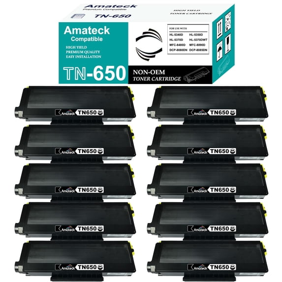 Amateck Compatible Toner Cartridge Replacement for Brother TN650 10 Pack for MFC-8370, 8680DN, 8690DW, 8880DN, 8890DW, HL-5340D, 5350DN, 5350DNLT, 5370DW, 5370DWT, 5380DN, DCP-8050DN, 8080DN, 8085DN