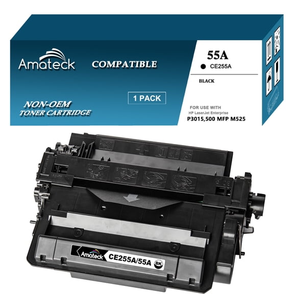 Amateck Compatible Toner Cartridge Replacement for CE255A (HP 55A) Black 1 Pack for LaserJet P3010, P3015, P3015d, P3015dn, P3015n, P3015x, 500 MFP M525dn, M525f, M525c, M521dn, MFP M521d